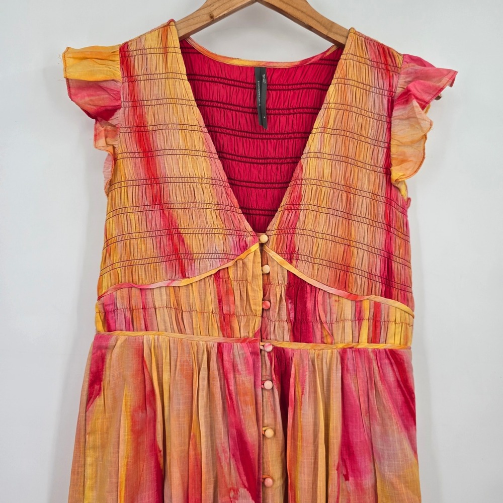Anthropologie‎ Watercolor Smocked Maxi Dress Peregrine Midi Boho Flutter Sleeve - Picture 3 of 12
